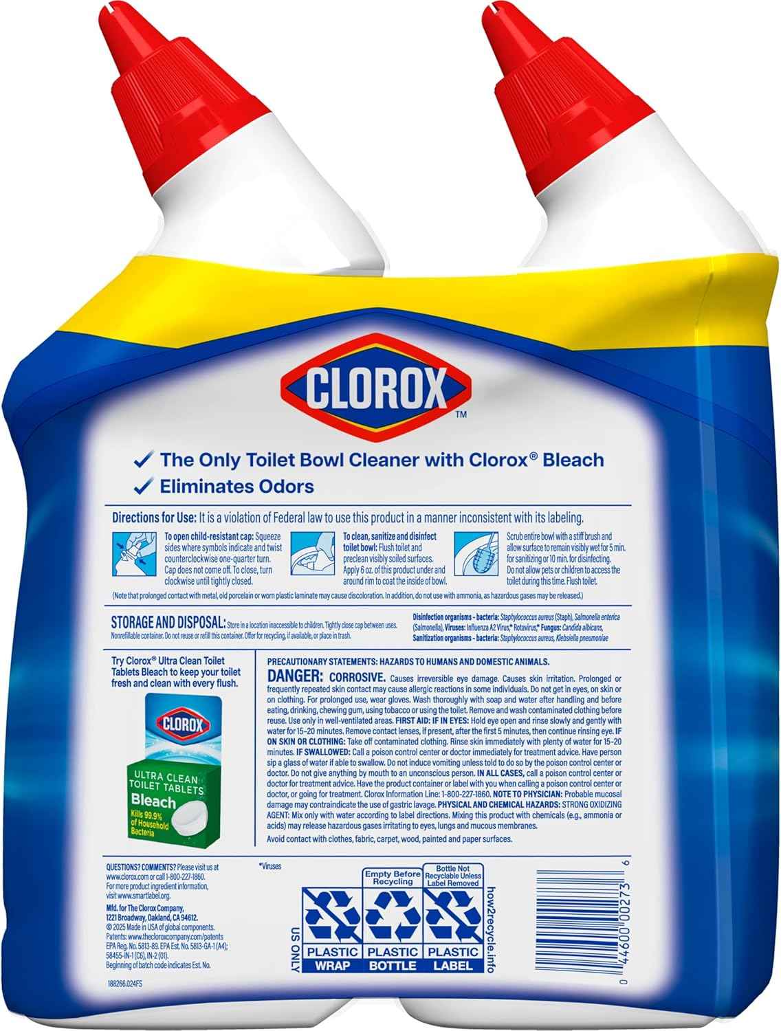 Clorox Toilet Bowl Cleaner Bleach, Rain Clean, 24 Fluid Ounces, Pack of 2 (Package May Vary)
