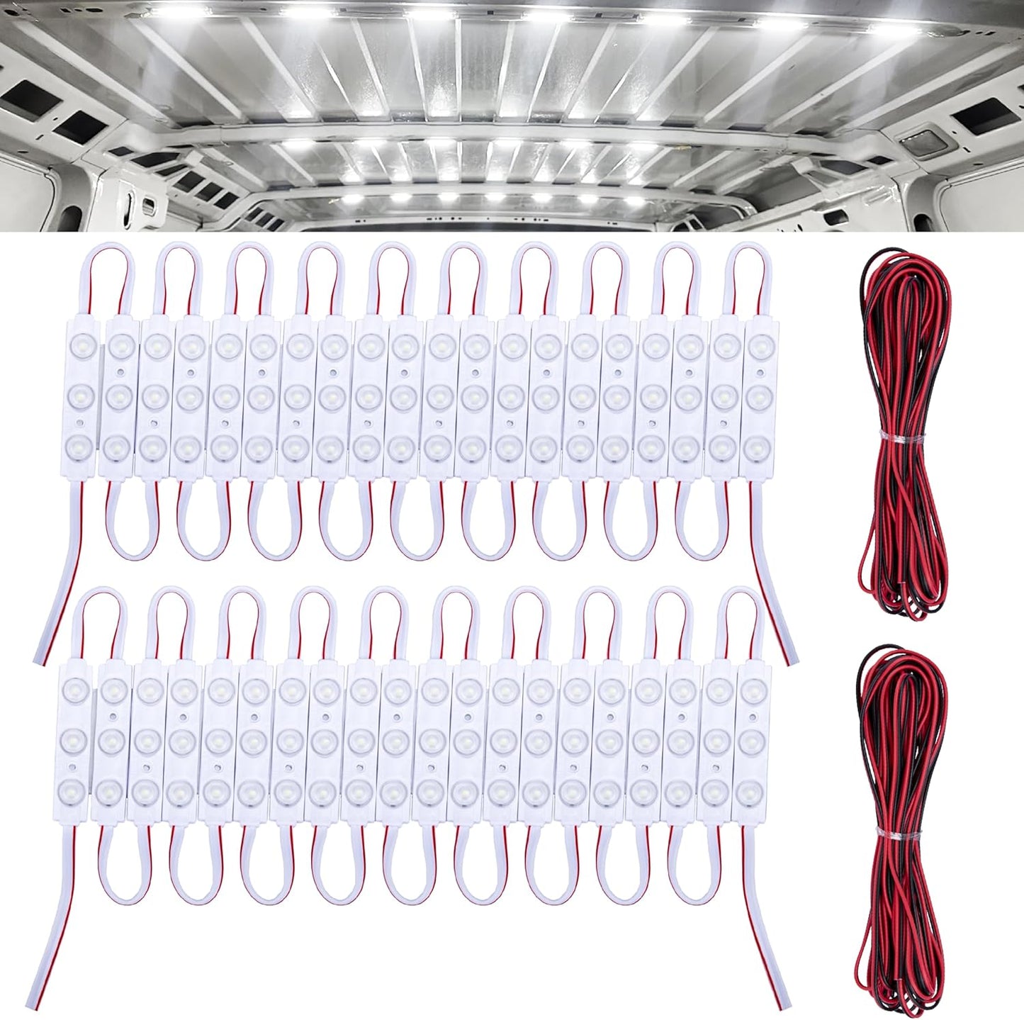 60_LED/120_Led_Van_Interior_Light_Kits,_12V_Led_Light_Strip,_Cargo_Van_Accessories,_Ceiling_Work_Lights_Kit,_Enclosed_Trailer_Lights_for_Truck_Vans_RV_Boats_Caravans,_20_Modules/40_Modules(White)