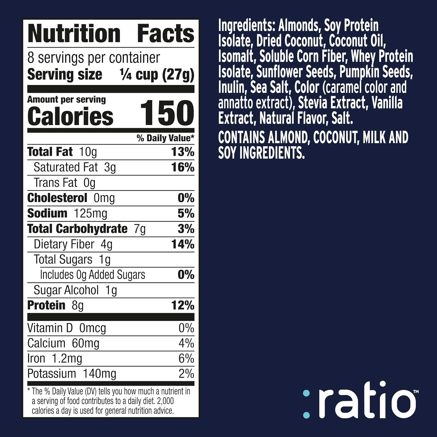 Ratio_Trio_Coconut_Almond_Granola_Cereal,_1g_Sugar,_Keto_Friendly,_8_oz_Resealable_Bag