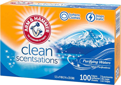 ARM & HAMMER Fabric Softener Sheets, 100 sheets, Purifying Waters