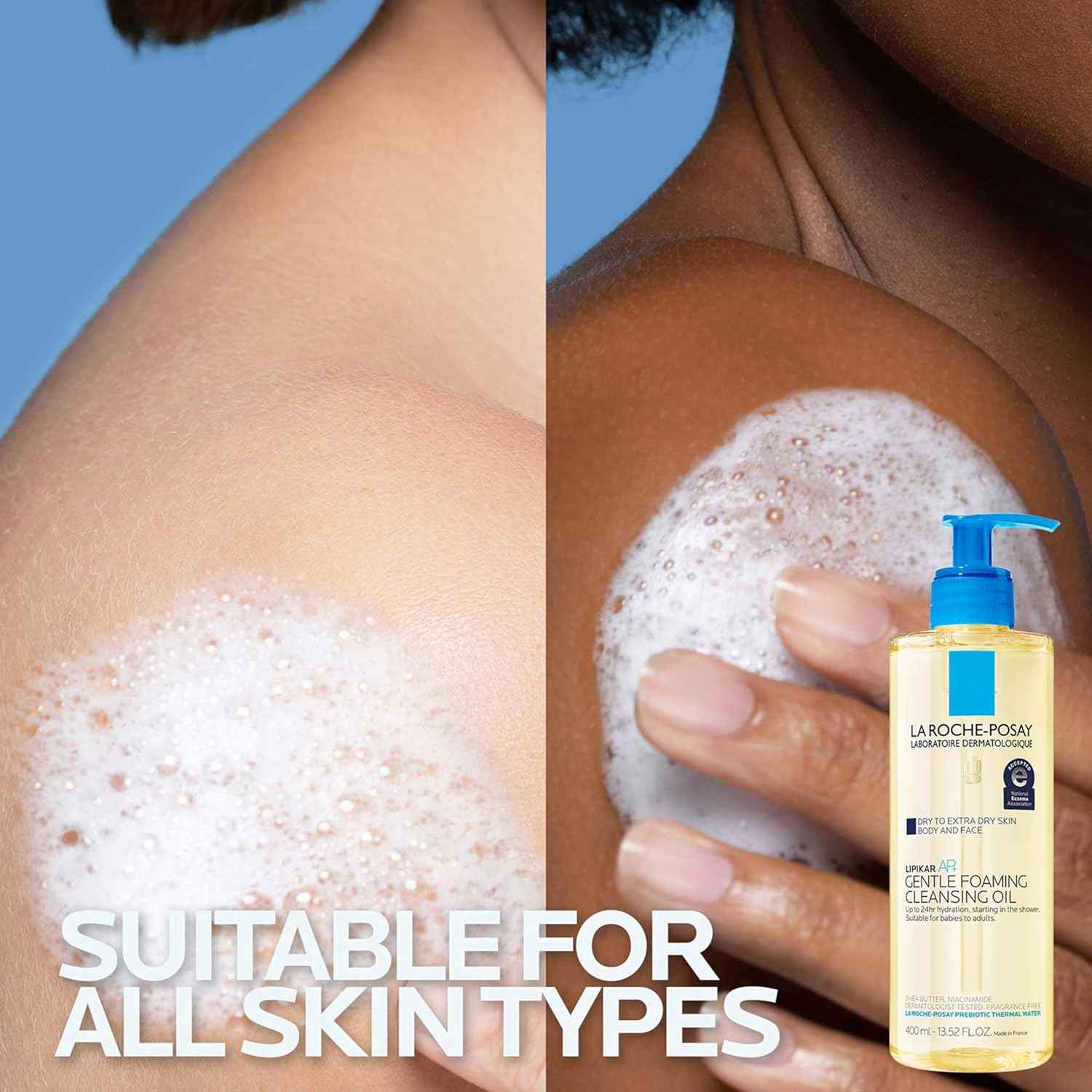 La Roche-Posay Lipikar AP+ Gentle Foaming Cleansing Oil, Gentle Oil Cleanser for Face and Body Formulated with Niacinamide, Long-Lasting 24-hour Hydration, Fragrance-Free & Soap Free