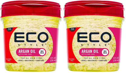 Eco Style Moroccan Argan Oil Styling Gel - Promotes Healthy Hair - Nourishes And Repairs - Delivers Long Lasting Shine - Provides Maximum Hold and Helps Tame Frizz - Ideal For All Hair - 8 oz