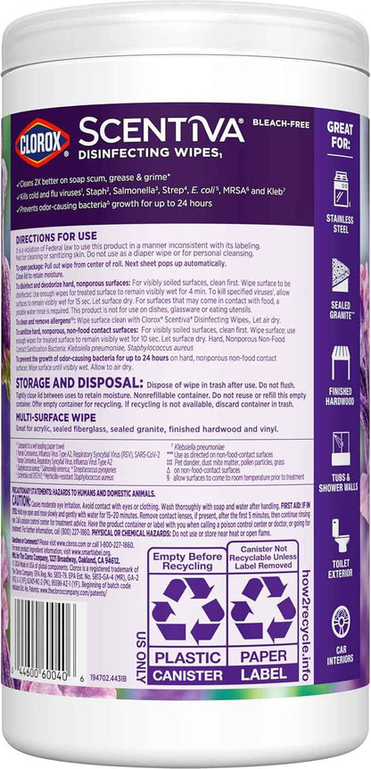 Clorox Scentiva Disinfecting Wipes, Lavender and Jasmine, Antibacterial, 75 Count