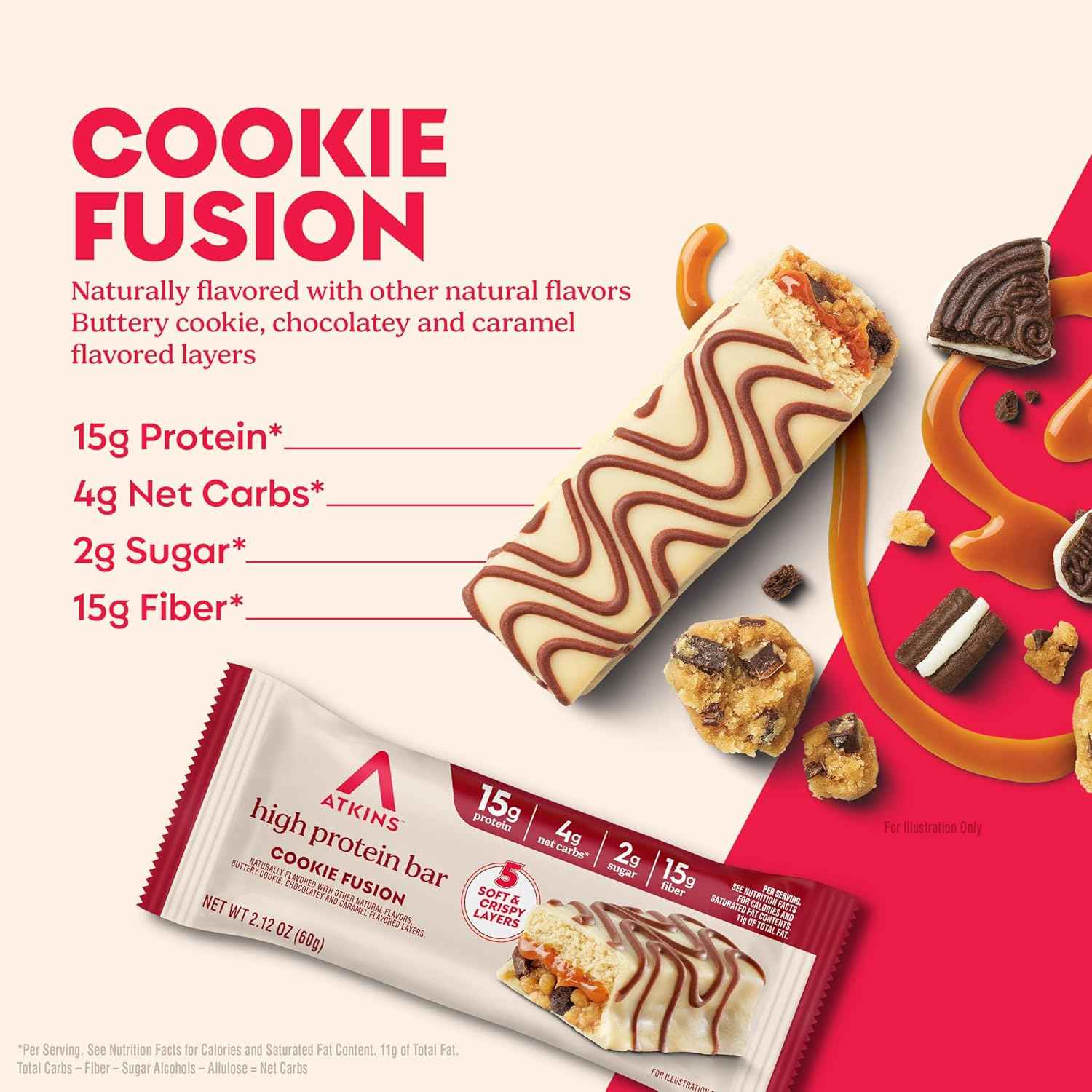 Atkins High Protein Bars, 15g of Protein, 4g Net Carbs, Keto Protein Bars, Low Sugar