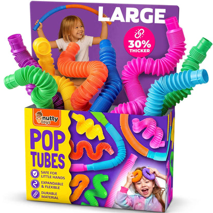 Nutty Toys Pop Tubes - Sensory Toys - Creative STEM Learning for Kids & Toddlers - Connect & Pop! Top ADHD Autism Fidget 2026, Best Boy & Girl Easter Basket Stuffers Gifts Idea