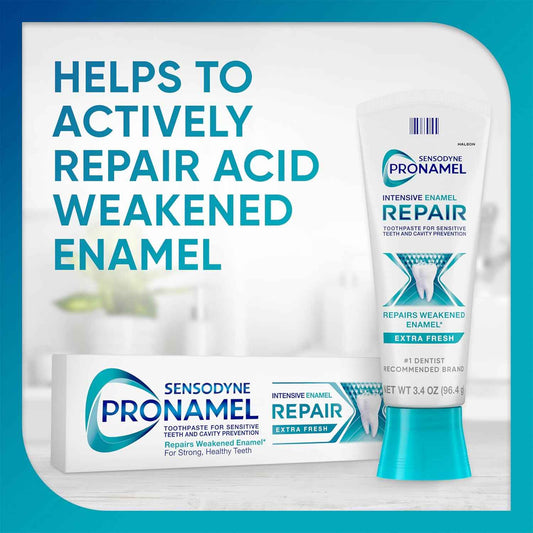Sensodyne Pronamel Intensive Enamel Repair Toothpaste for Sensitive Teeth, to Reharden and Strengthen Enamel, Extra Fresh - 3.4 Ounces (Pack of 4)