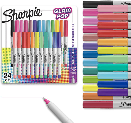 Sharpie_Glam_Pop_Permanent_Markers,_Ultra_Fine_Tip_Set,_Coloring_and_Drawing,_Resilient_Ink,_Assorted_Colors,_24_Count