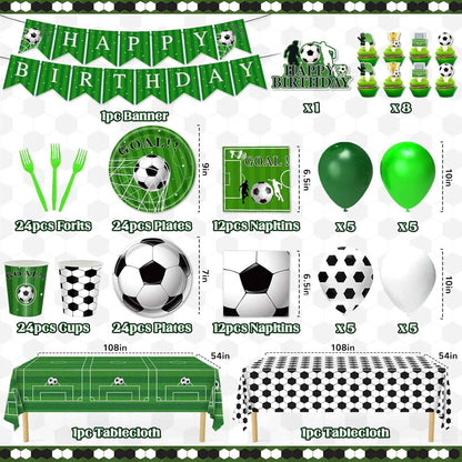 Soccer Party Decorations, 143Pcs Soccer Birthday Party Supplies-Serves 24 with Plates and Napkins Tablecloth and Birthday Banner Balloons for Soccers Sports Theme Birthdays Decorations