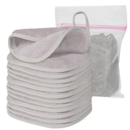 Natwag Makeup Remover Cloth, 6&amp;#34; x 6&amp;#34; Make Up Towels Reusable Face Cloth for Washing Face, 12 Pack Makeup Remover Pads Microfiber Face Washcloth with Mesh Bag, Light Grey