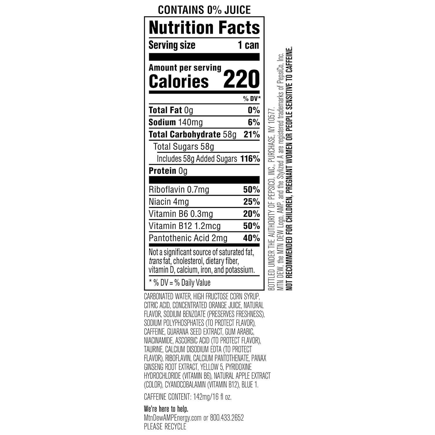 Mtn Dew AMP Energy, Original, Energy Drink with Caffeine, B Vitamins