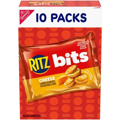 RITZ Bits Cheese Sandwich Crackers, Lunch Snacks, 10 Snack Packs