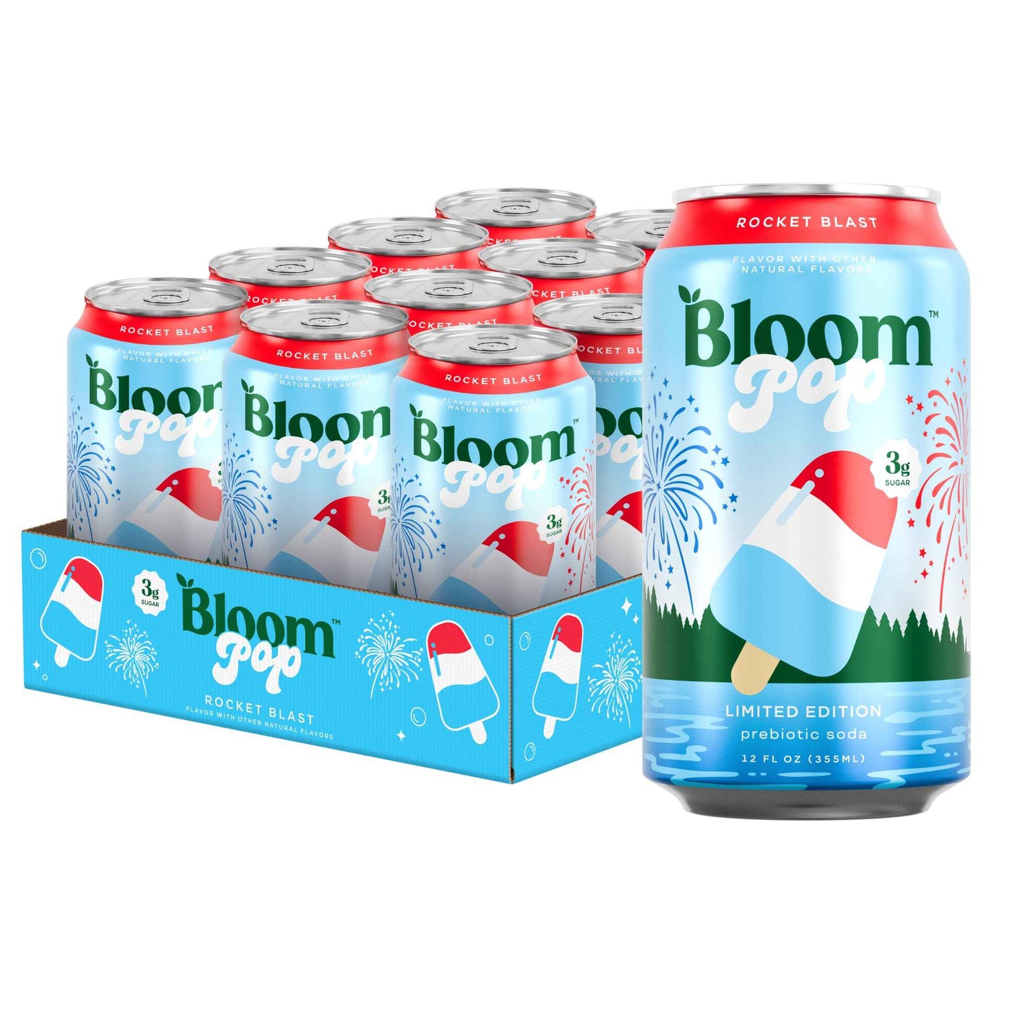 Bloom Pop Prebiotic Soda 12 Pack, 12oz Cans | Soda for Gut Health, Low Calorie, No Caffeine, Healthy Soft Drink Alternative