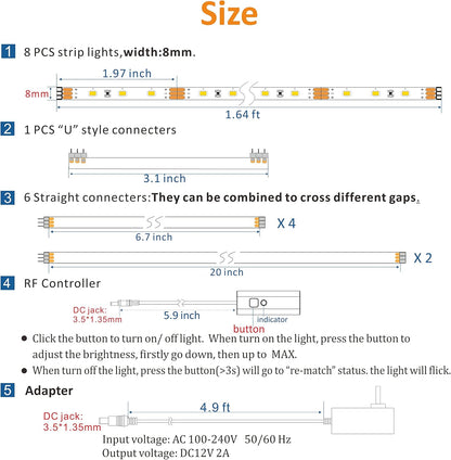 WOBANE_Under_Cabinet_Lighting,_8PCS_LED_Strip_Lights_with_Remote_and_24W_Adapter,_Ultra_Bright_240-LED_Tape_Light_for_Kitchen,Counter,Shelf,TV_Back_Warm_White/Natural_White/White,Dimmable,Timing,Memory_Function