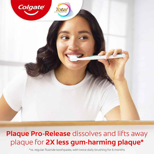Colgate Total Plaque Pro Release Whitening Toothpaste Pack, Whitening Fluoride Toothpaste, Fights Plaque, Bad Breath, Tartar Buildup, and Helps Protect Teeth from Sensitivity, 2 Pack, 3.0 oz