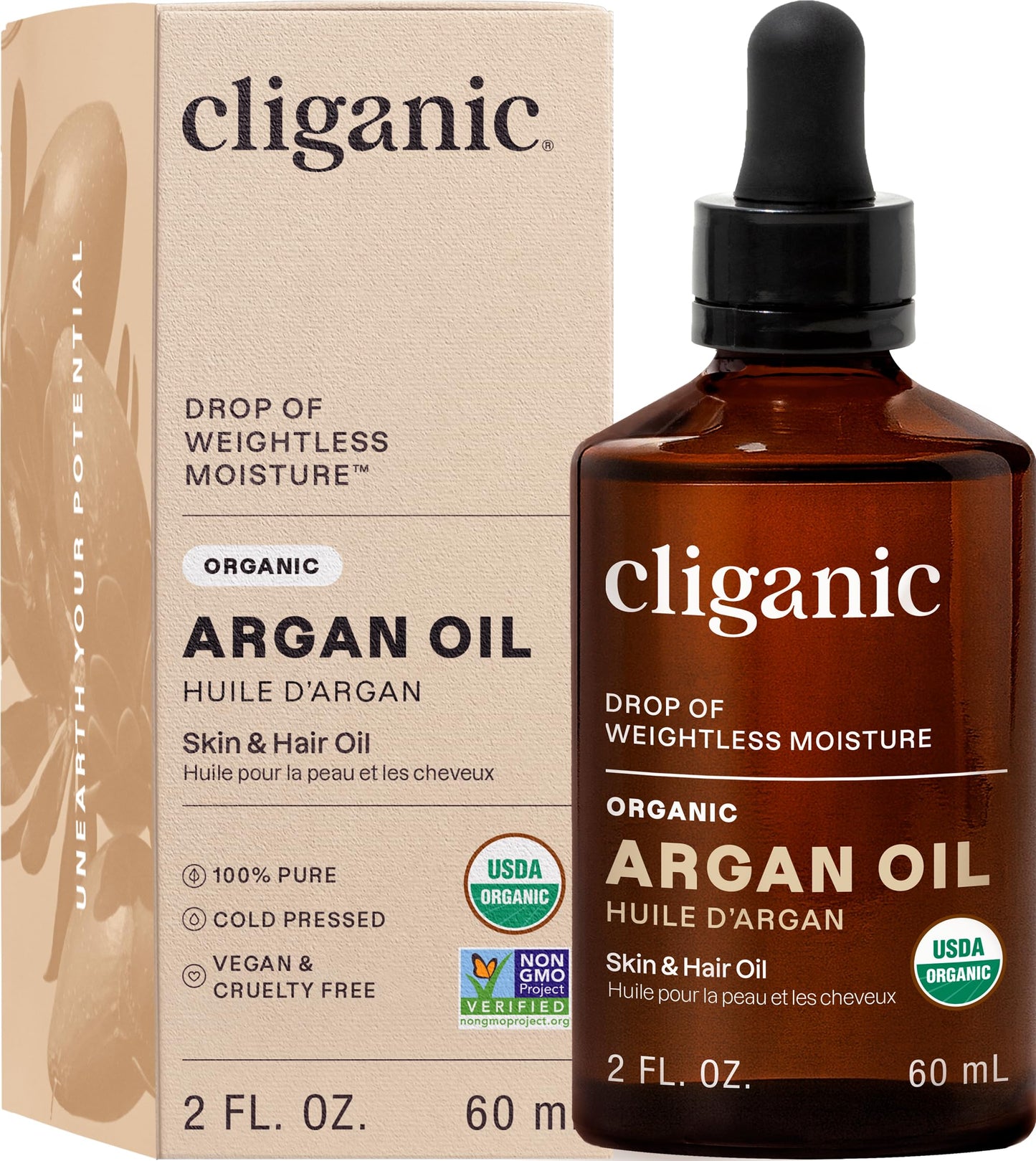 Cliganic Organic Argan Oil, 100% Pure - for Hair, Face &amp;amp; Skin | Cold Pressed Carrier Oil