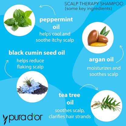 PURA D'OR Scalp Therapy Shampoo Hydrates & Nourishes Scalp - Scalp Shampoo For Itchy Flaky Scalp w/Tea Tree, Peppermint, Patchouli, Cedarwood, Clary Sage, Argan Oil, Tea Tree Peppermint Scent 16 Oz