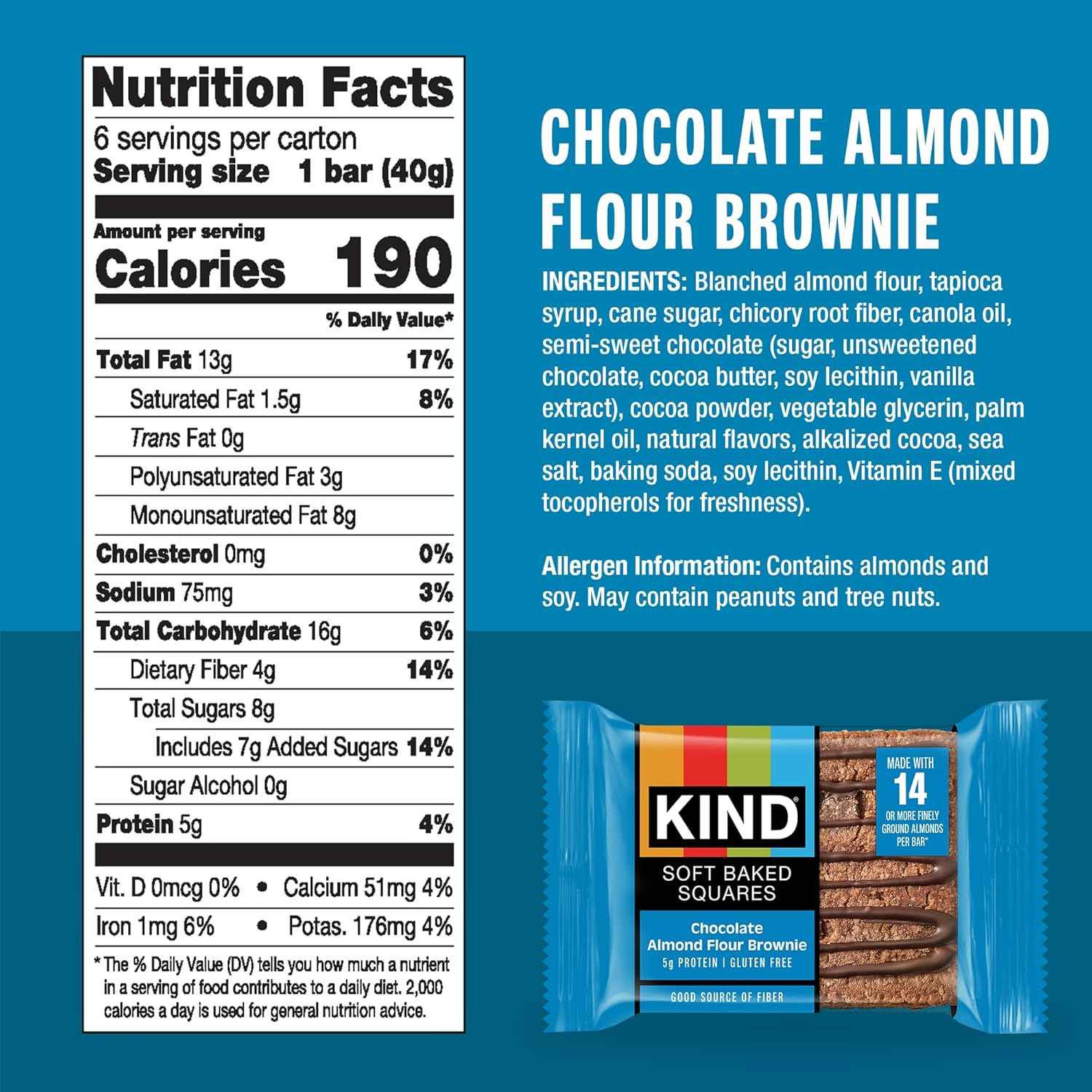 KIND Soft Baked Squares, Gluten Free, Healthy Snack Bars, 5g Protein, 6 Count