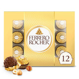 Ferrero Rocher Gourmet Hazelnut Milk Chocolate Gift Box, 12 Individually Wrapped Chocolates, 5.3 oz
