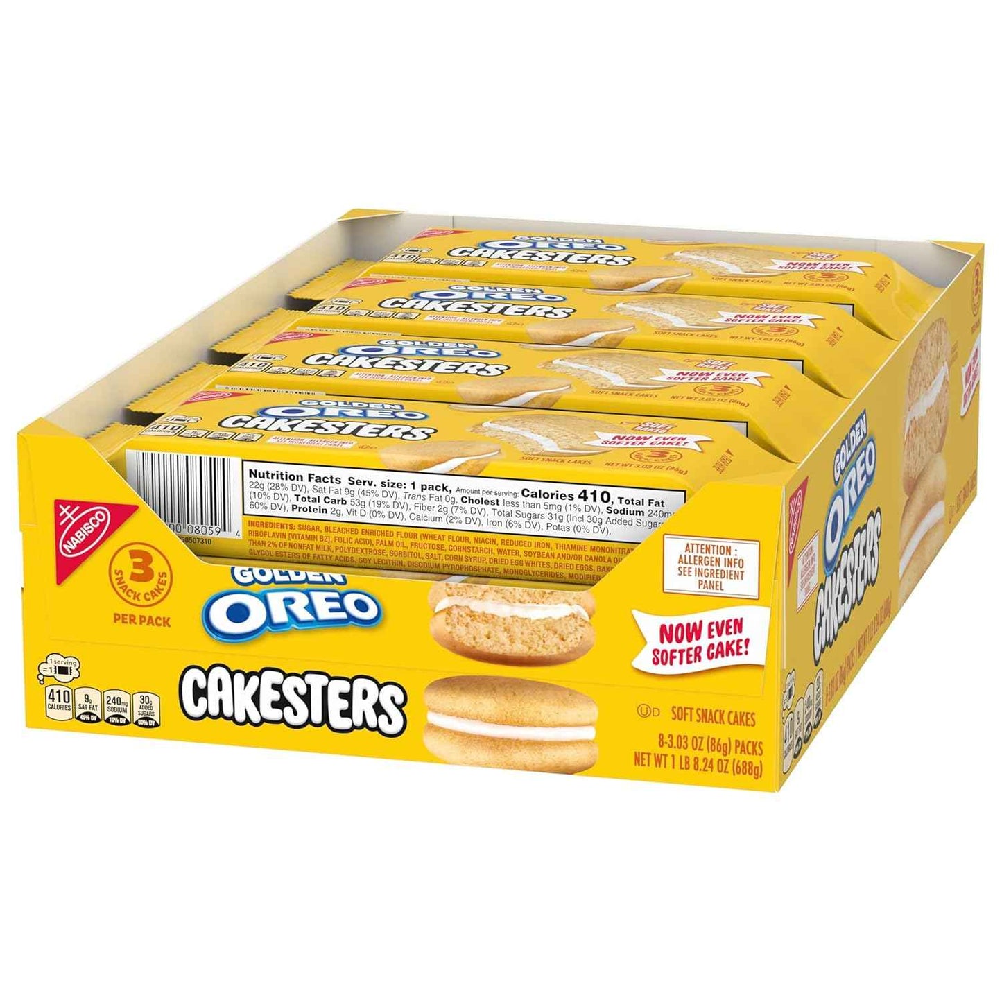 OREO Golden Cakesters Soft Snack Cakes, 8-3.03 oz Snack Packs