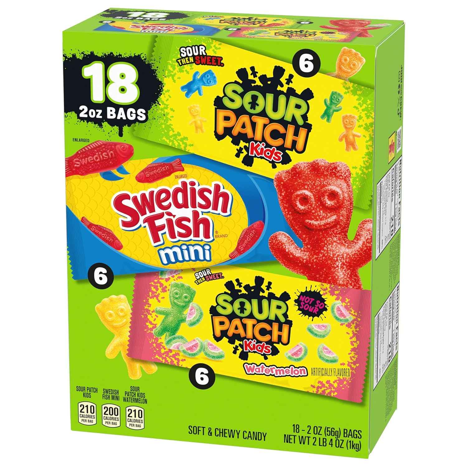 SOUR PATCH KIDS and SWEDISH FISH Mini Soft & Chewy Candy Variety Pack, Bulk Candy, 18-2 oz Bags