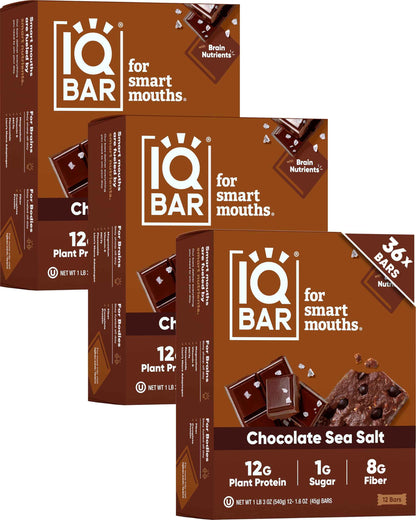 IQBAR Clean Plant Protein Bars - Keto, Vegan, High Fiber, Gluten and Dairy Free, Low Sugar Snack - Brain and Body Nutrients for Focus, Energy, Meal Replacement