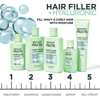 Garnier Fructis Hair Filler Moisture Repair Serum Treatment, Moisturizing Hair Serum for Curls and Waves with Hyaluronic Acid