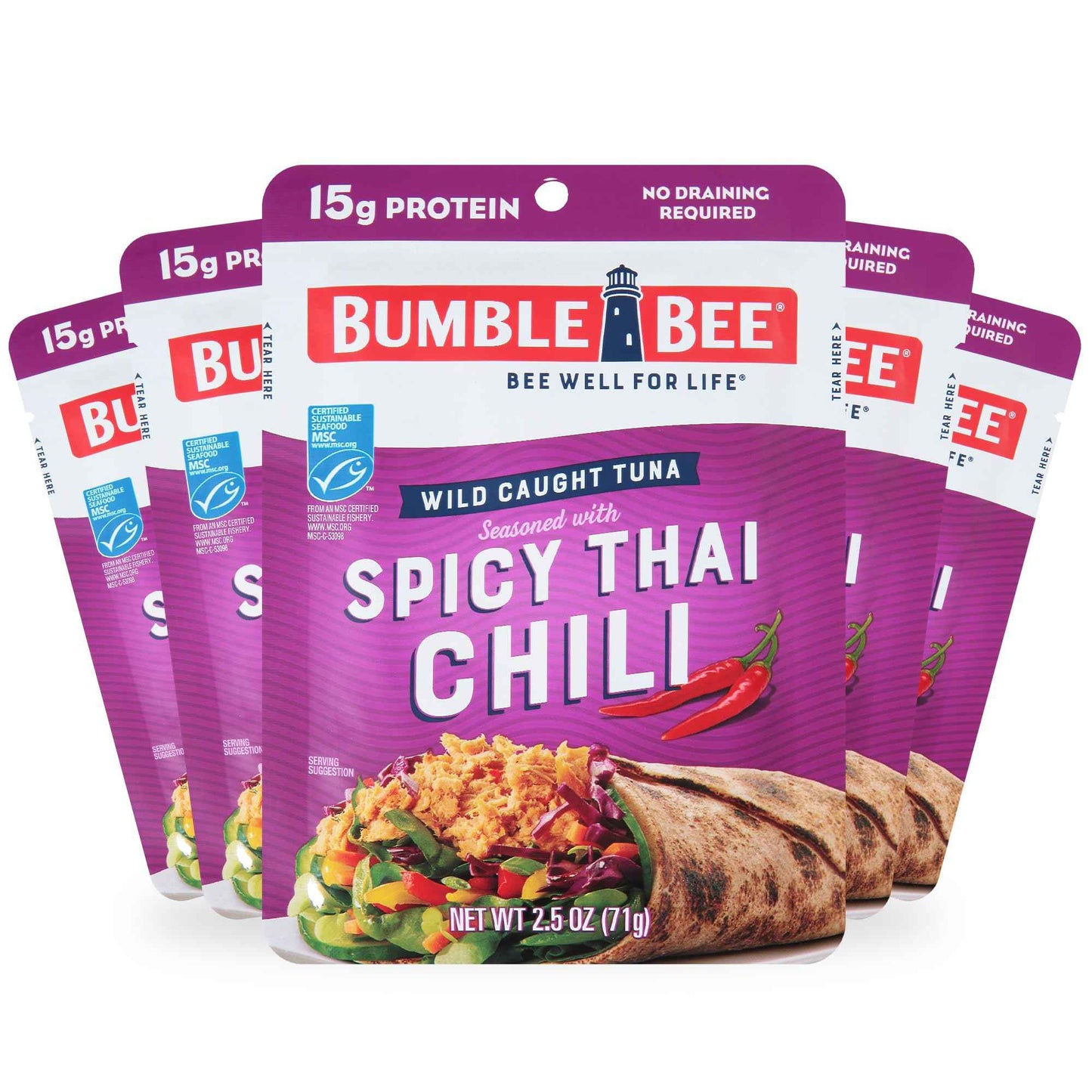 Bumble Bee Seasoned Tuna Pouch - Wild Caught and Ready to Eat for Snack, Salad, Korean Tuna Bowl - 14g Protein per Serving - PERFECT, PORTABLE, GOODNESS - 2.5 oz Packet