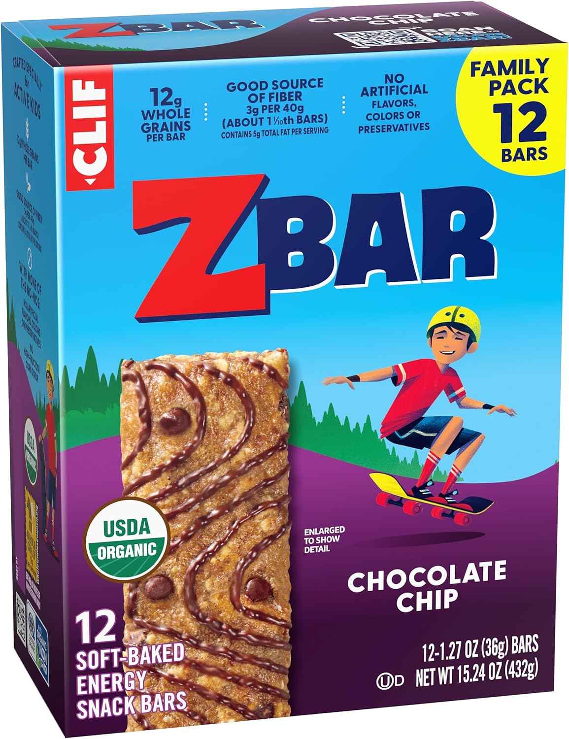 Zbar - Chocolate Chip - Soft-Baked Energy Snack Bars - Non-GMO - 12g Whole Grains - USDA Organic Granola Bars - Snacks for Kids (12 Pack)