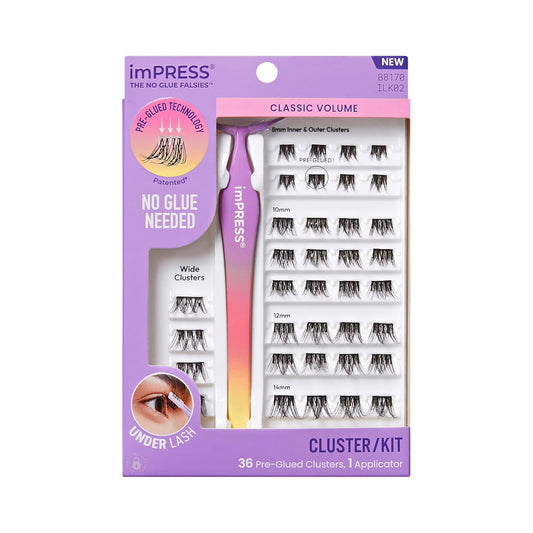 KISS_imPRESS_Falsies_Self_Adhesive_Eyelashes,_Press_On_Lashes,_12mm-14mm_Glam_Volume_Lashes,_Black,_No_Glue_Needed,_Invisible_Band,_36_Lash_Clusters_&_Non-Stick_Applicator_-_Voluminous
