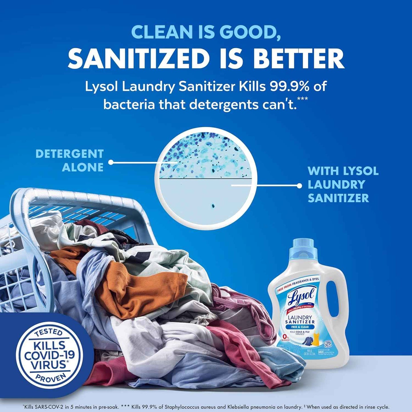 Lysol Laundry Sanitizer Additive, Free & Clear, Free from Fragrance and Dyes, 0% Bleach Laundry Sanitizer, Bacteria-causing Laundry Odor Eliminator, Unscented, 90 Fl Oz