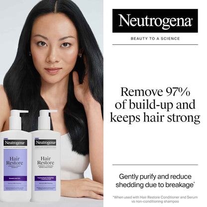 Neutrogena Hair Restore Strength + Purity Shampoo, Exfoliating Hair Wash with 1.5% Mandelic Acid Gently Removes 97% of Buildup & Reduces Shedding due to Breakage, Paraben-Free, 13 fl oz