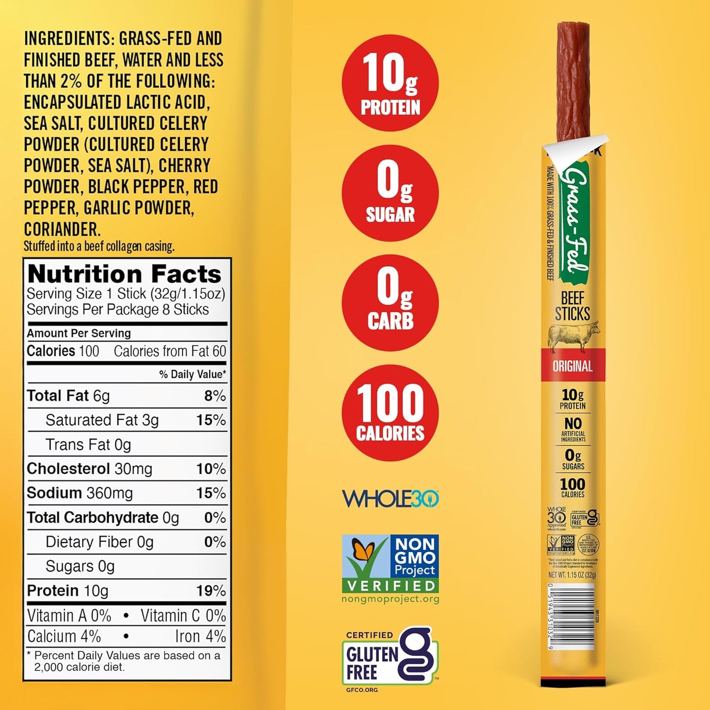 Tillamook_Country_Smoker_100%_Grass_Fed_Beef_Sticks,_Zero_Sugar,_Original,_1.15_Ounce_(Pack_of_8)_Whole_30_Approved,_Non_GMO_Clean_Meat_Snacks,_High_Protein,_Gluten_Free,_Individually_Wrapped