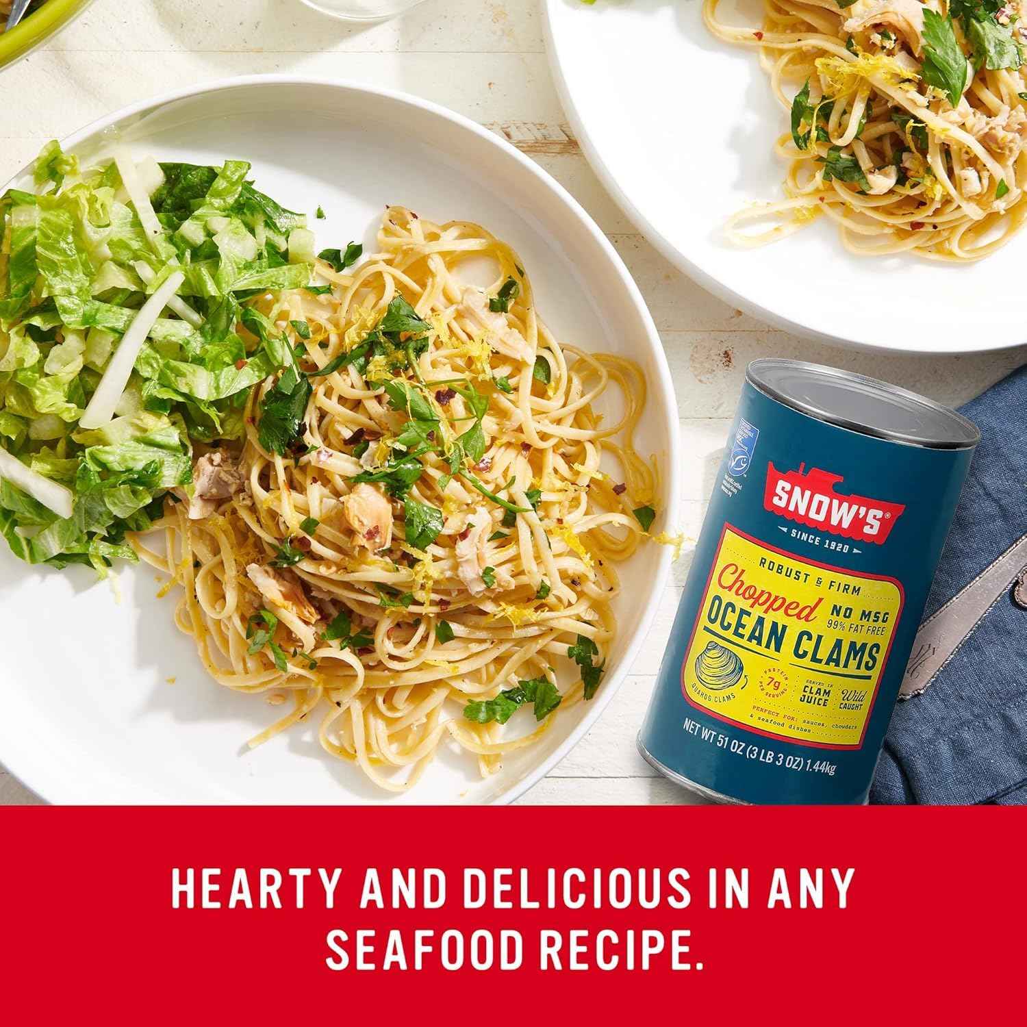 Snow's Ocean Chopped Clams Canned, Can - 7g Protein per Serving - Gluten Free, No MSG, 99% Fat Free - Great for Pasta & Seafood Recipes