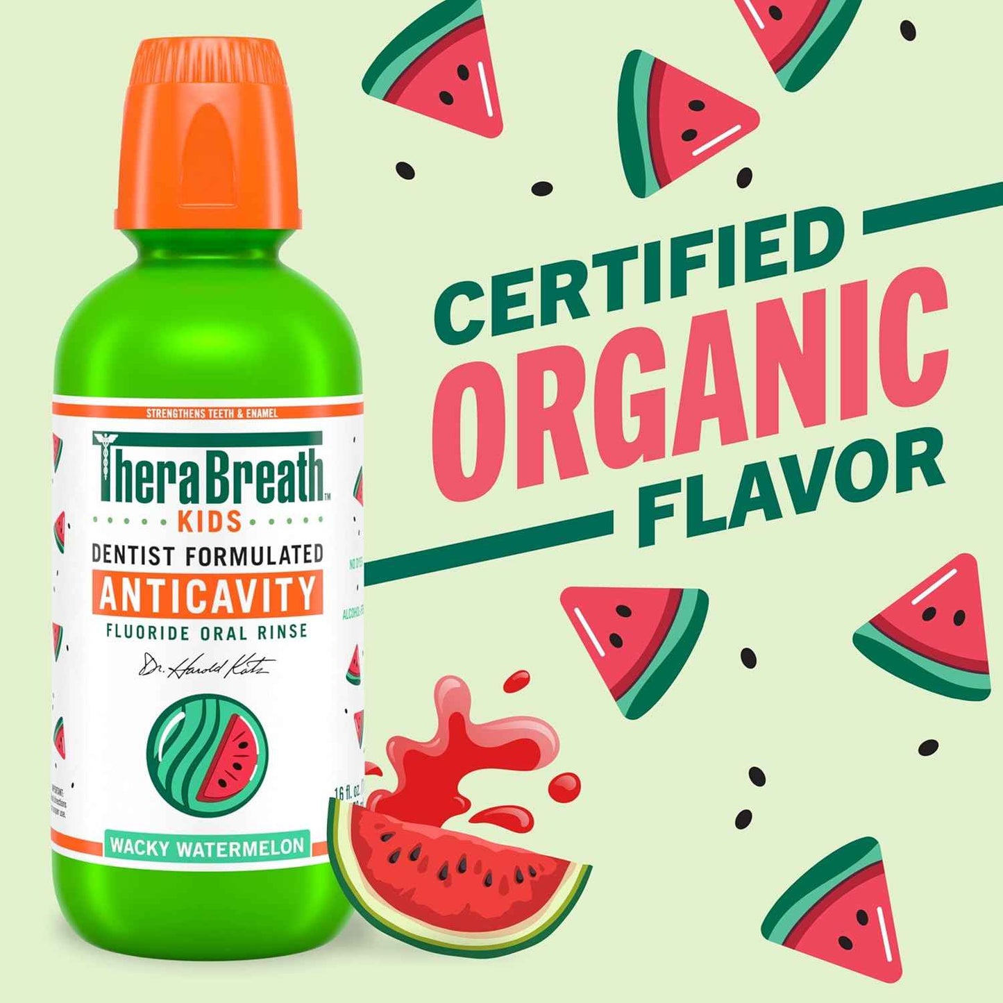TheraBreath Kids Mouthwash with Fluoride, Organic Wacky Watermelon, Anticavity, 16 fl oz (2 Pack)