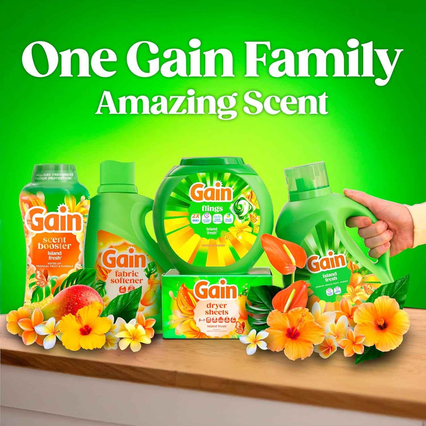 Gain Flings Liquid Washing Detergent Pacs with Odor Defense + Color Guard, 4-In-1 Liquid Laundry Detergent Pods, Clean & Fresh