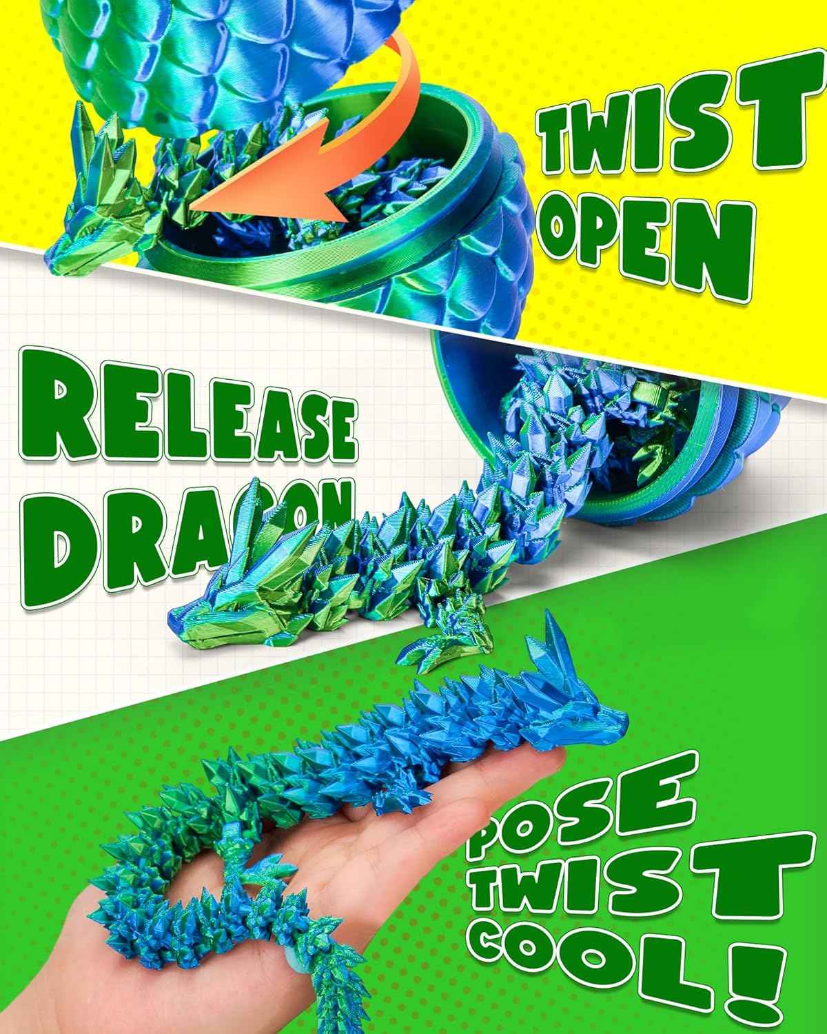 TBOLINE 12" 3D Printed Dragon Egg, Easter Basket Stuffers for Kids, Large Prefilled Easter Eggs, Stuffed Egg Hunt Fillers with Easter Toys, 3D Printer Animals Fidget Toys for Boys Teen 5-7 4-6 8-12