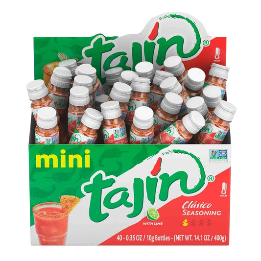 Tajin Clásico Seasoning, Mini Display Pack of 40 Portable Bottles, Authentic Mexican Chili Lime Spice Blend for Fruit, Snacks, Tacos, and Cocktails, Zesty Flavor Enhancer