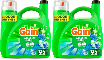 Gain Liquid Laundry Detergent with Odor Defense, Waterfall Delight Scent, Laundry Soap For HE Washing Machines