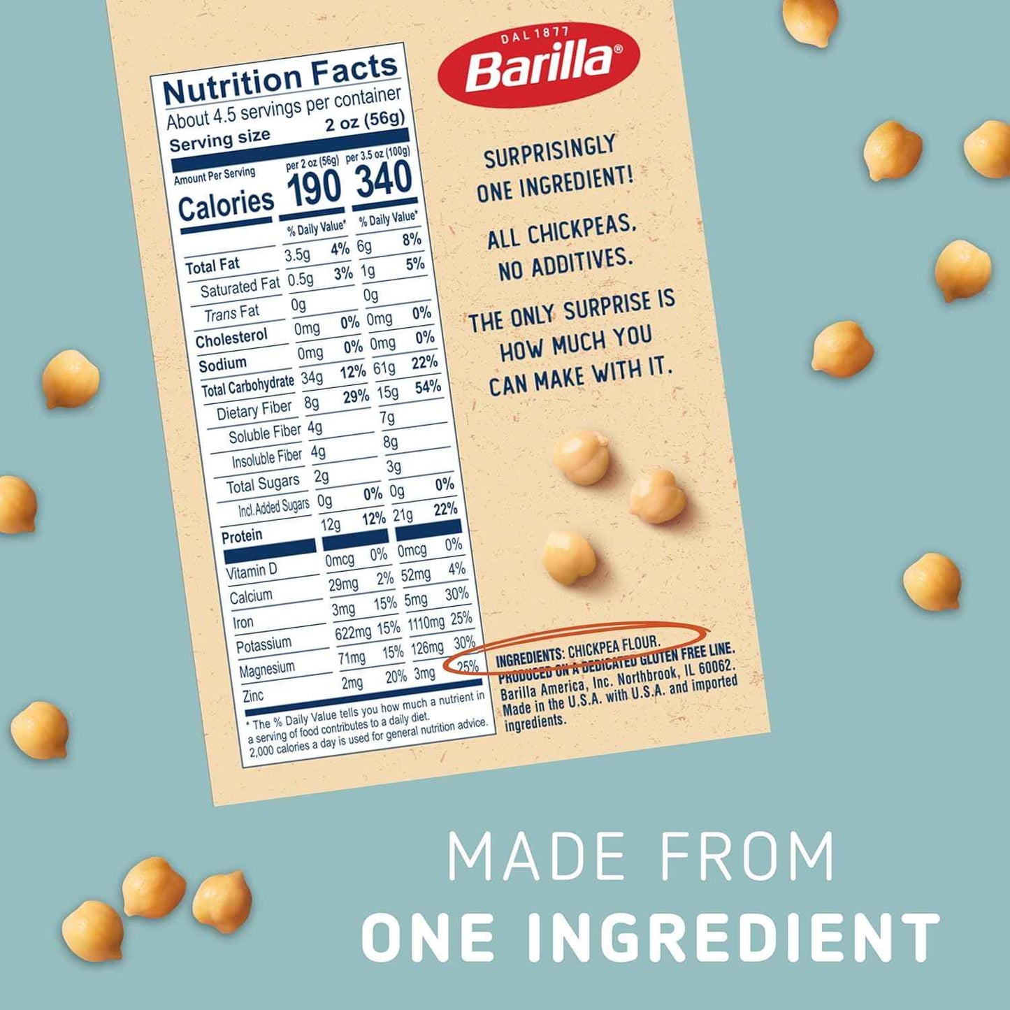 Barilla Chickpea Rotini Pasta, 8.8 oz - Vegan, Gluten Free, Non GMO & Kosher - Made with Plant Based Protein