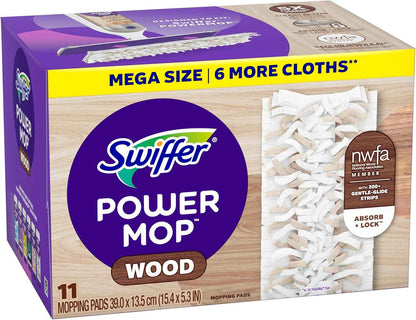 Swiffer PowerMop Wood Mopping Pad Refills for Floor Cleaning, 11 Count