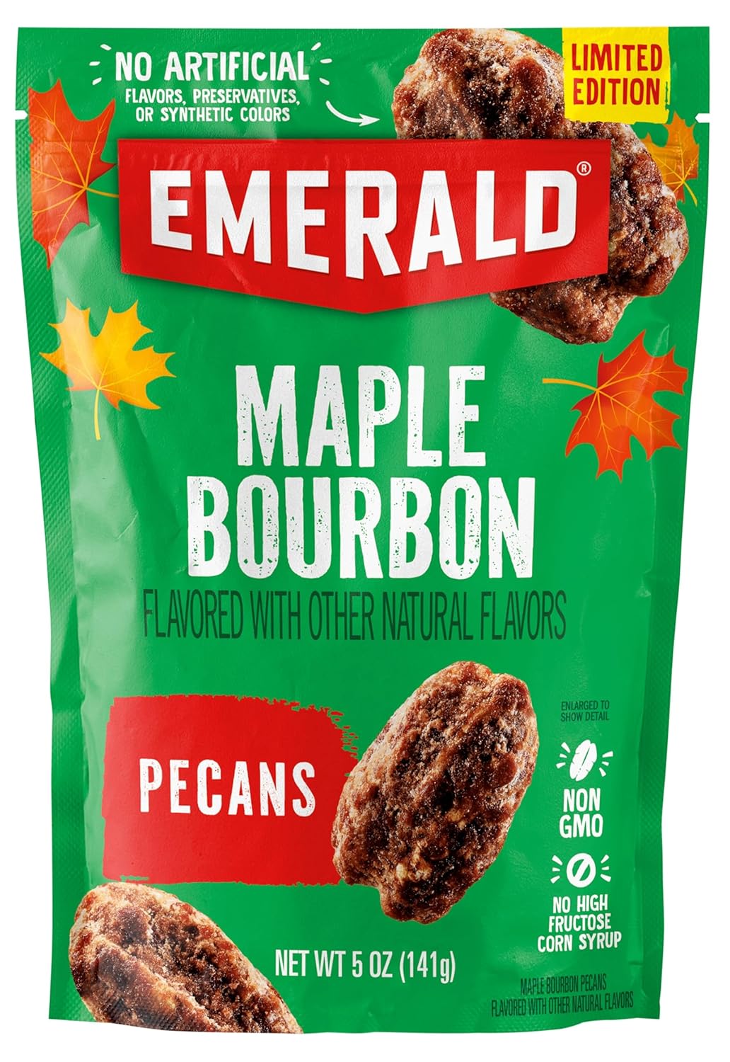 Emerald_Maple_Bourbon_Pecans_(1-Pack)_|_5oz_Resealable_Bag_|_Kosher_Dairy_Certified,_Non-GMO,_Contains_No_Artificial_Preservatives,_Flavors_or_Synthetic_Colors