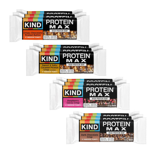 KIND_Protein_MAX_Bars_Variety_Pack,_Gluten_Free,_Low_Sugar,_High_Fiber_Snacks,_Crispy_Chocolate_Peanut_Butter,_Sweet_&_Salty_Caramel_Peanut,_Raspberry_Cocoa,_Dark_Chocolate,_20g_Protein,_12_Count