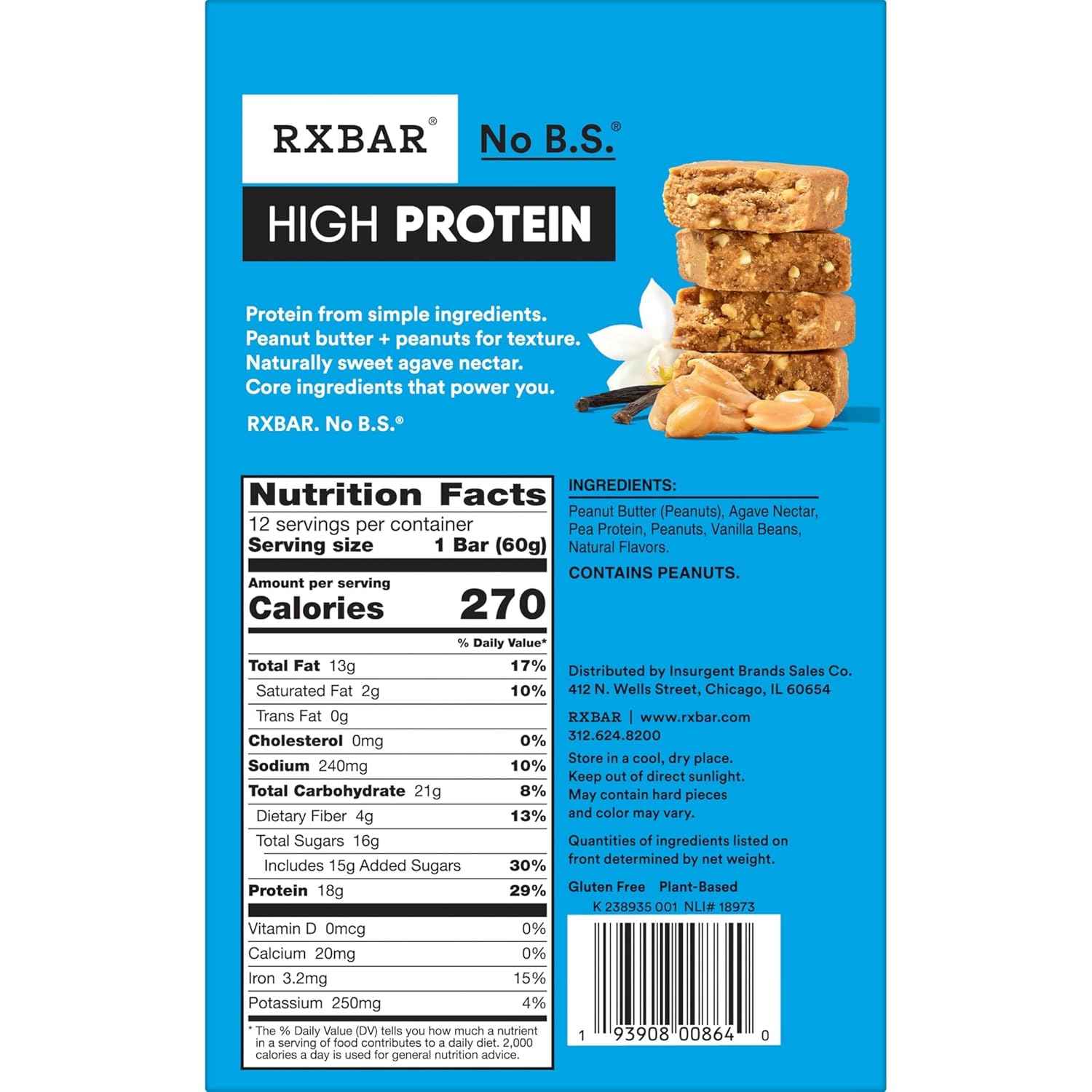 RXBAR High Protein Bars, Gluten Free, Protein Snacks, Vanilla Peanut Butter