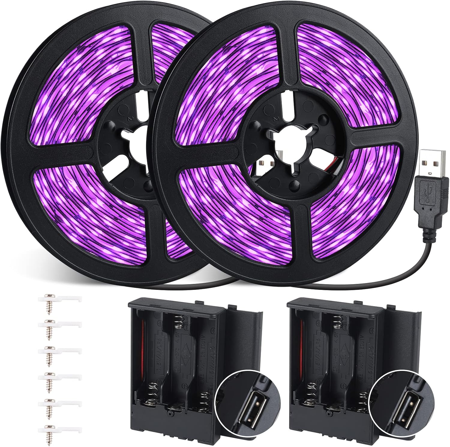 16.4FT/32.8FT_Black_Light/Warm_White/Day_light_Strip_with_USB_Plug_+_Battery_Box,_Adhesive_LEDs_Blacklight_Fixture,_Battery_&_USB_Operated_for_Glow_Neon_Party_Birthday_Glass_Cabinet_Fluorescent_Poster_Fishing_Boat