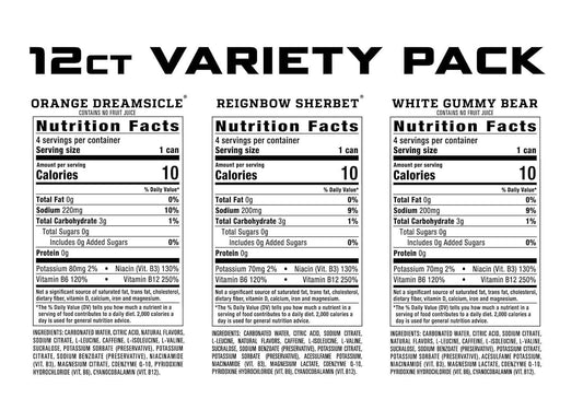 REIGN Total Body Fuel Variety Pack, Orange Dreamsicle, Reignbow Sherbet, White Gummy Bear, Fitness & Performance Drink, 16 Fl Oz (Pack of 12)