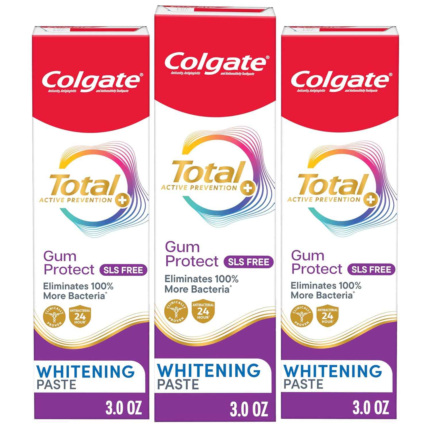 Colgate Total Active Prevention Gum Protect Whitening Toothpaste, SLS Free Gingivitis Toothpaste for Bleeding Gums, Redness, Inflammation, Irritation, and Sensitivity, 3.0 oz