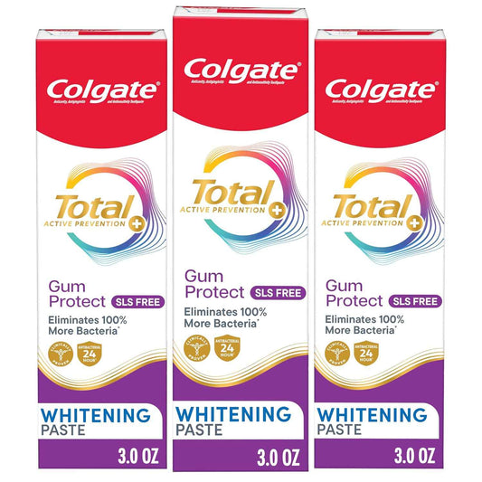 Colgate Total Active Prevention Gum Protect Whitening Toothpaste, SLS Free Gingivitis Toothpaste for Bleeding Gums, Redness, Inflammation, Irritation, and Sensitivity, 3.0 oz
