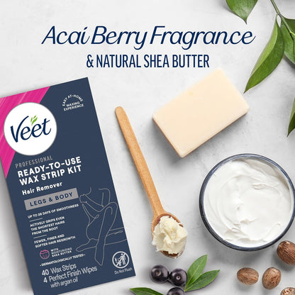 VEET_Ready-To-Use_Waxing_Kit_For_Women,_Wax_Strips_For_Body_Hair_Removal,_Wax_Kit_For_Legs_and_Body,_Personal_Care_Product,_Hair_Remover,_40ct_Waxing_Strips_(20_Double-Sided),_4ct_Body_Wipes