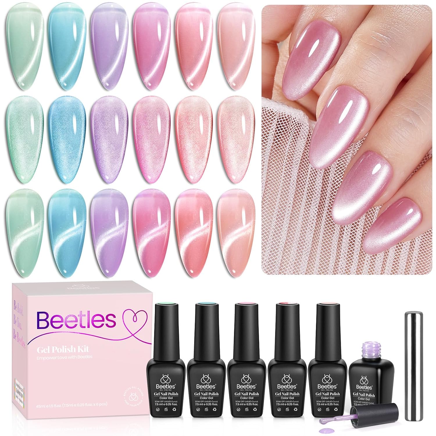 Beetles_Cat_Eye_Gel_Nail_Polish_Set,_6_Colors_Fairy_Garden_Pastel_Spring_Shimmer_Glitter_Gel_Polish_Kit_Pink_Red_Blue_Orange_Green_Purple_Velvet_Gel_Soak_Off_UV_Magnet_Nail_Art_DIY_Gift_for_Women