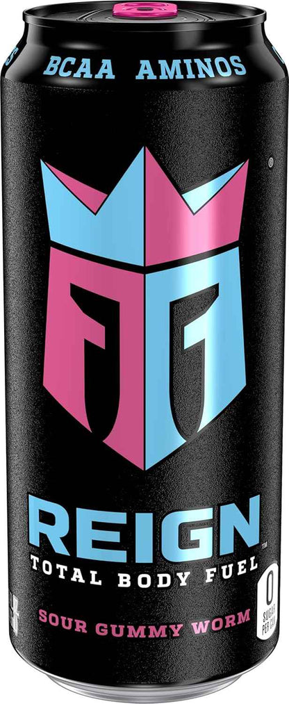 Reign Total Body Fuel, Sour Gummy Worm, Fitness & Performance Drink, 16 Fl Oz (Pack of 12)